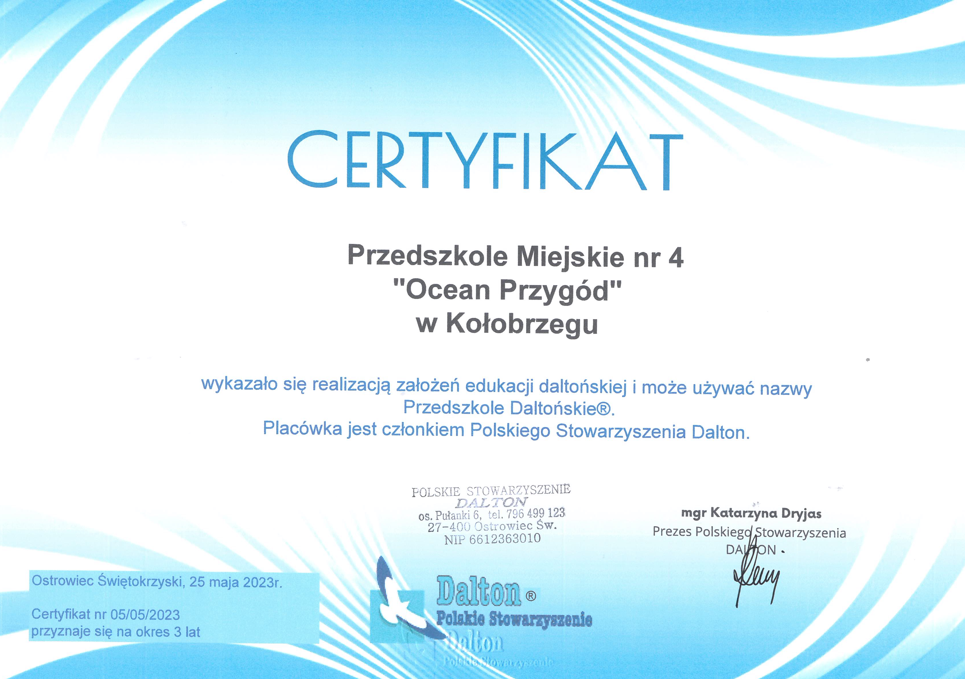 JESTEŚMY CERTYFIKOWANĄ PLACÓWKĄ DALTOŃSKĄ